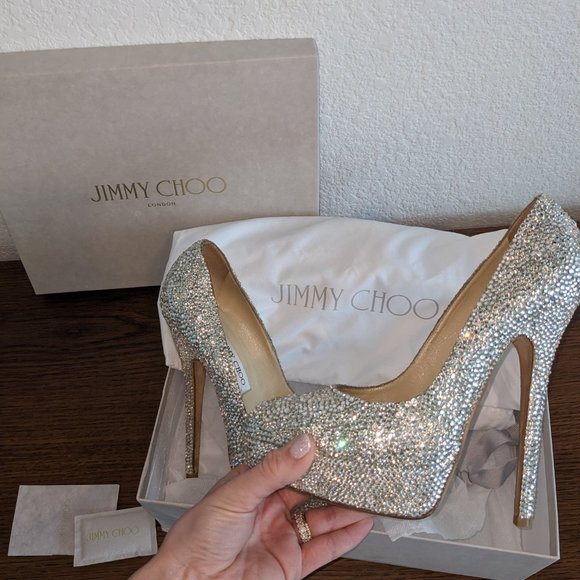 JIMMY CHOO – CUSTOM: SILVER STRASS CRYSTAL PLATFORM PUMP, Size 39 - Picture 2 of 12